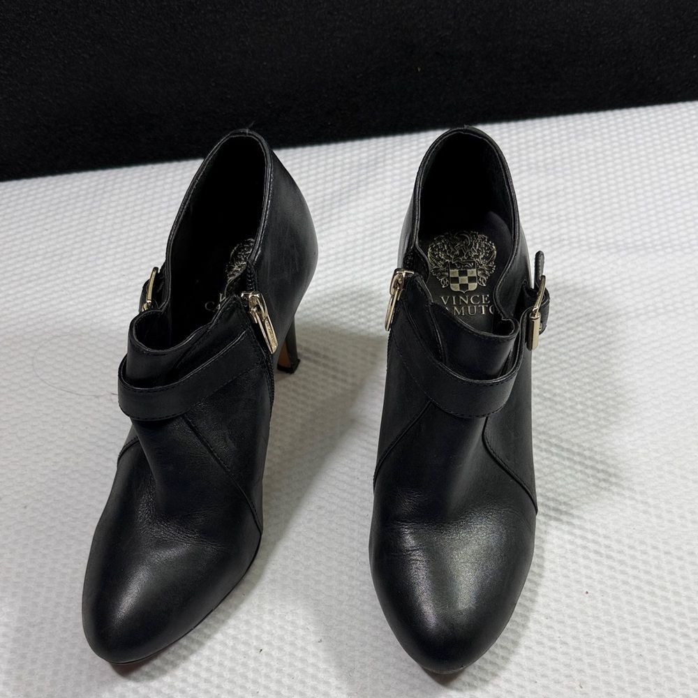 Vince Camuto Black Ankle Heel Booties with Gold Buckle Size 7